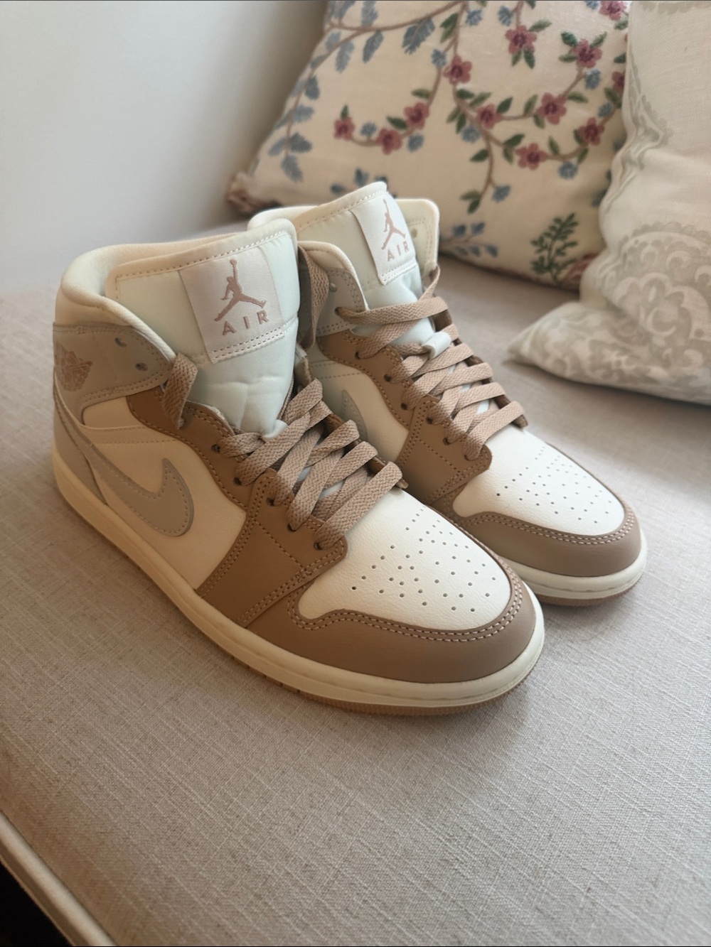 Nike Air Jordan 1 Mid in Cream and Tan
